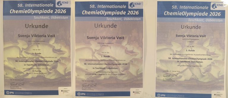 Internationale Chemie-Olympiade 2026: Auszeichnungen für Svenja Voit (Q2)